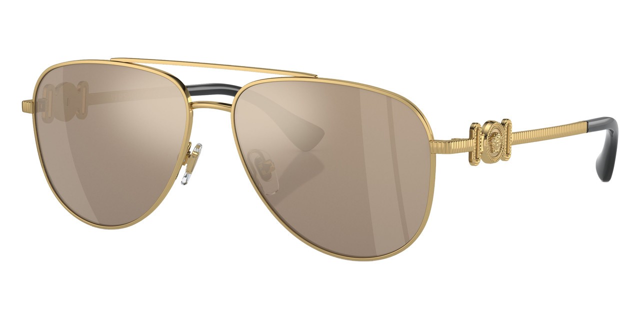 New Versace Girls Pilot Sunglasses VK2002 10025A Gold/Brown Mirror Gold 52mm