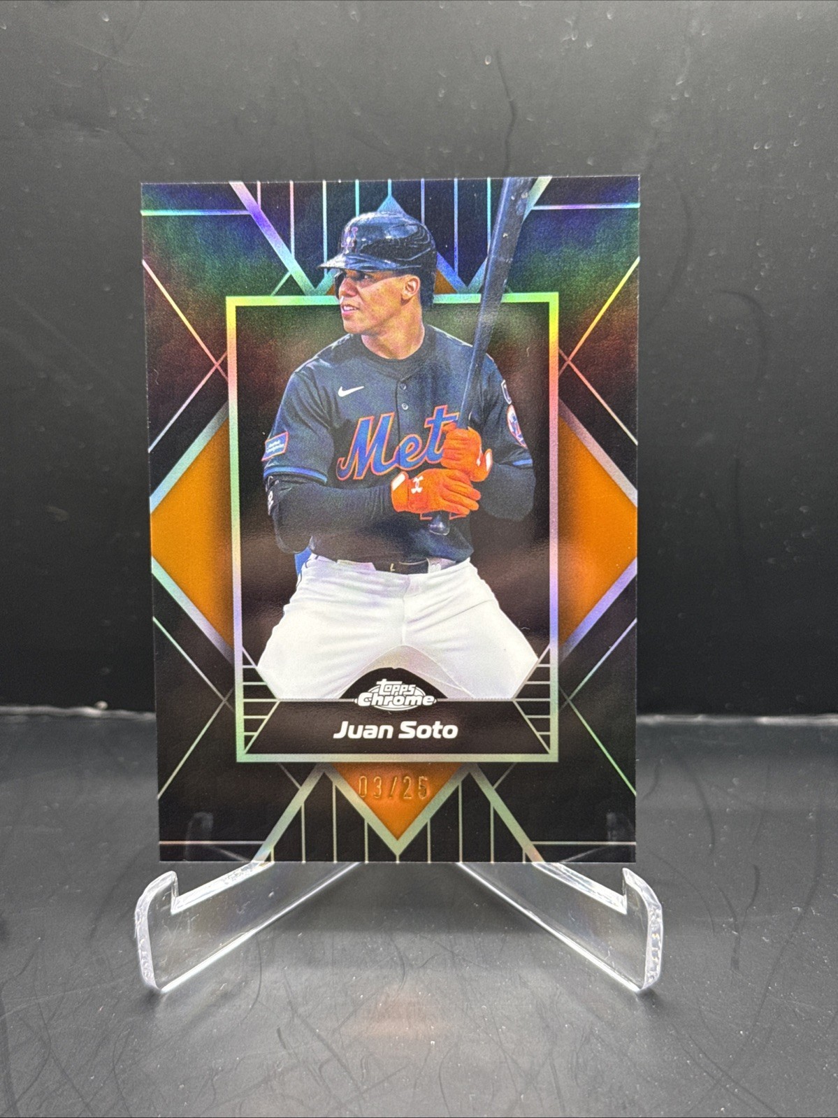 2026 Topps Chrome Juan Soto #SE-4 Shadow Etch Orange Refractor #d /25 Mets Color