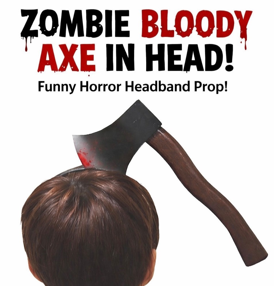 ZOMBIE BLOODY AXE IN HEAD Headband Funny Gag Hatchet Thru Brain