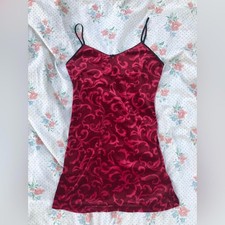 Vintage 90 s/Y2k Gilligan and O Malley Black Cherry Red Velour Slip Dress