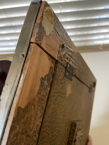 Antiguo HERMOSO Marco de Dragón Chino Asiático de Metal Martillado Soporte con Vidrio Plateado - Imagen 19 de 21