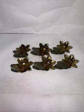 6 Vintage Christmas Tree Candle Holder Gold Metal Flower Swivel Clips W.Germany
