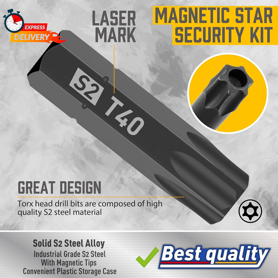 Torx Bit Set, 15Piece Security Torx Bit Set, Tamper Resistant Star
