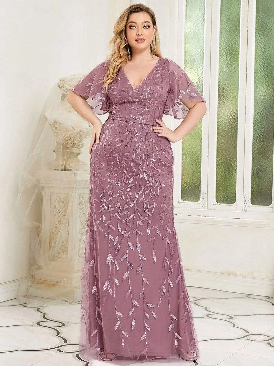 2023 Plus Size Elegant Evening Dress Long O-Neck Chiffon Short Sleeve Dress