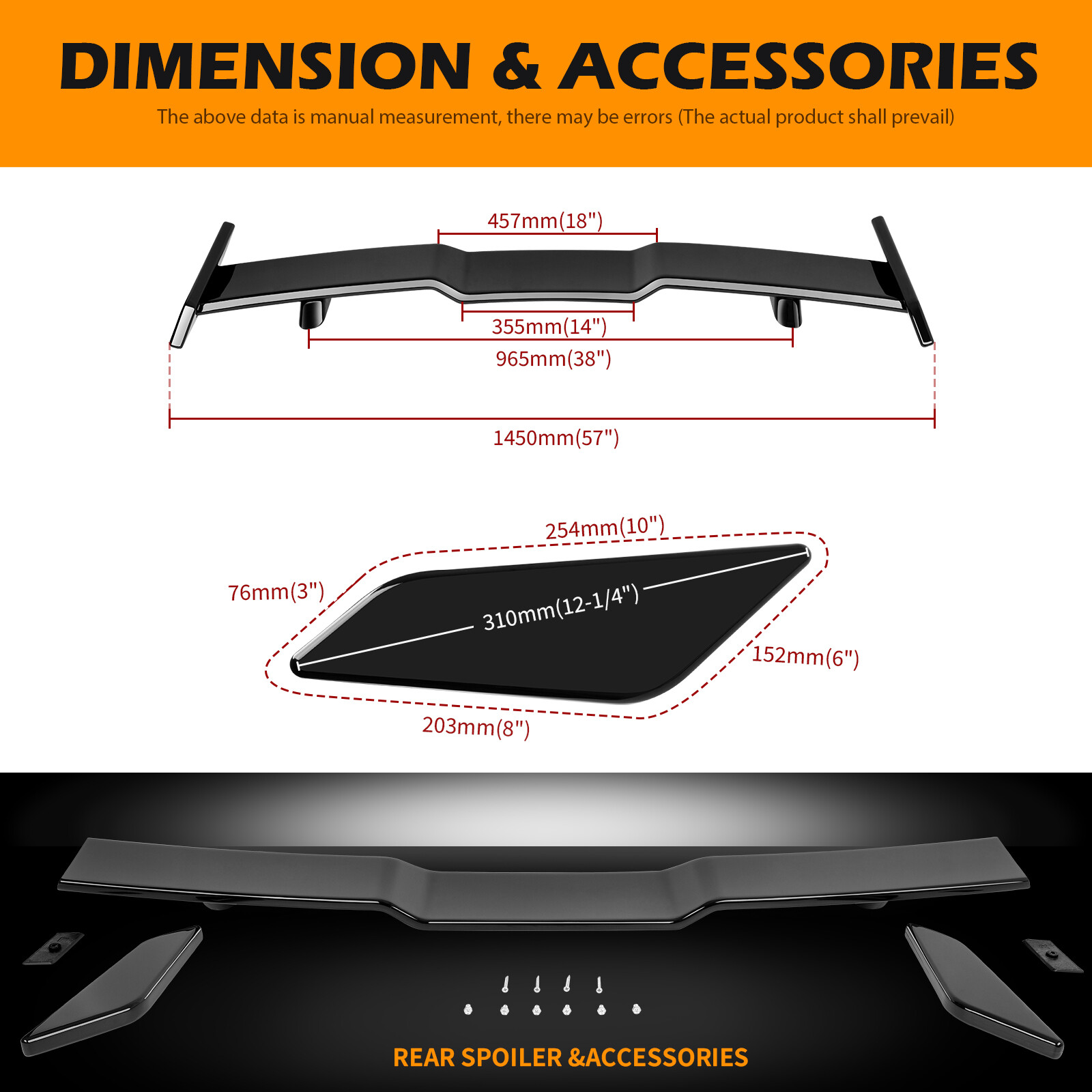 For Maserati Gran Turismo Black 57" Car Rear Trunk TRD Style Spoiler Wing Lips