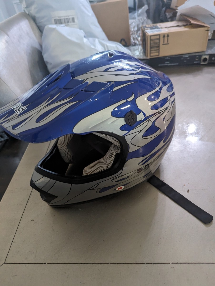 TMS Medium 51-52cm Motocross Helmet Blue Silver DOT FMVSS