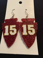 KC Kansas City CHIEFS Arrowhead 15 Glitter Dangling Earrings Patrick Mahomes