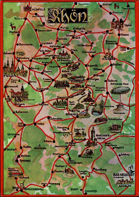 Reliefkarte Postkarte Landkarte Wanderkarte Map Region RHÖN Rund um Gersfeld