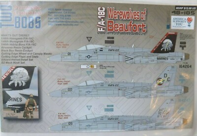 1/48 Two Bobs Decals F/A-18C ''WEREWOLVES OF BEAUFORT VMFA-122'' #48-185 OOP/HTF