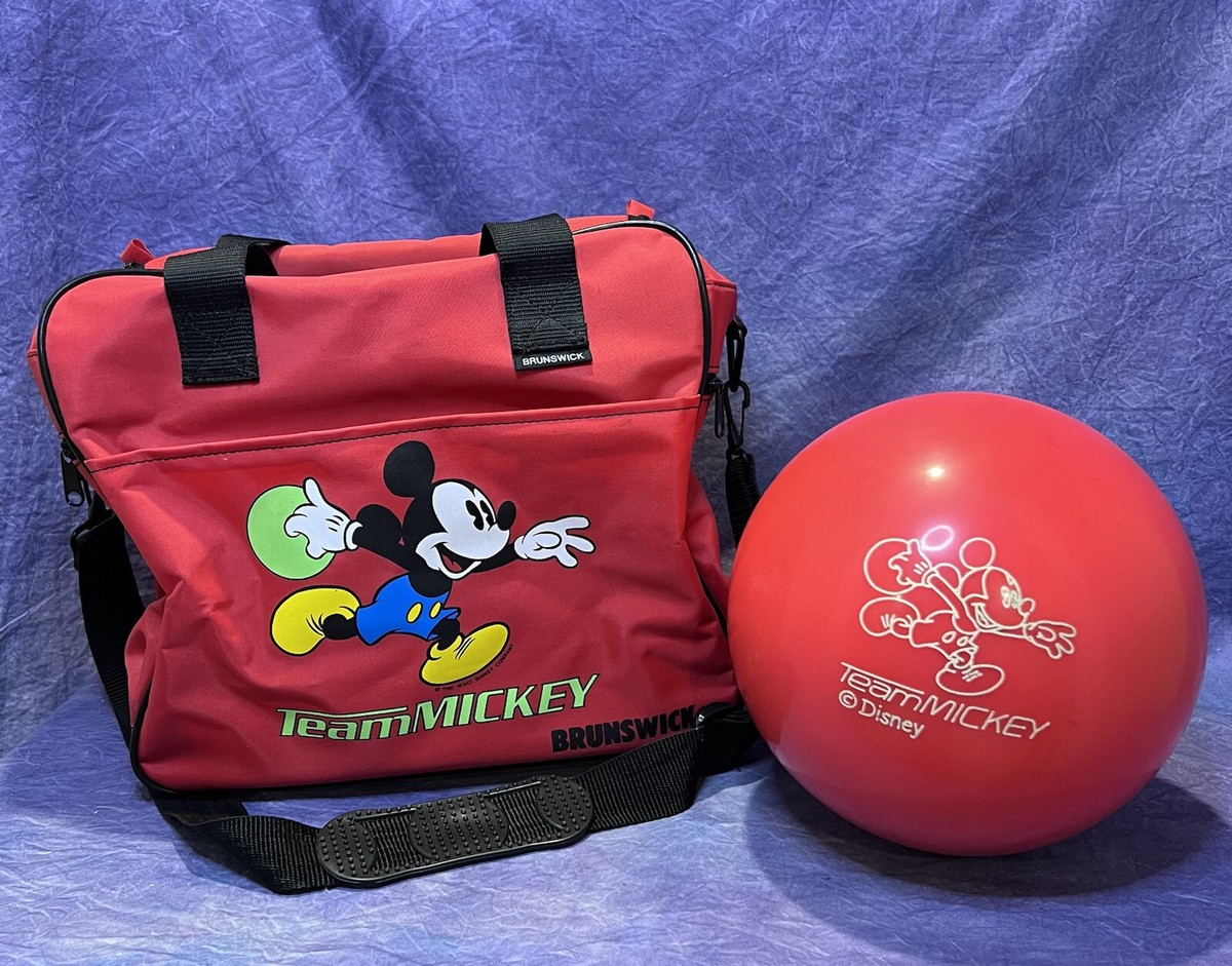 Vintage Brunswick Team Mickey Mouse Bowling Ball w/ Bag Drilled