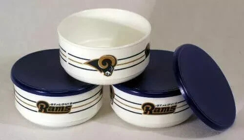 ST. LOUIS RAMS SMALL PLASTIC FOOD STORAGE BOWLS WITH LIDS 3 PACK | eBay