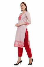 Kurti Pant Red Color Chanderi Silk Dress Traditional Everyday Wear Gift