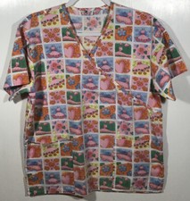 Scrub Top womens size S Small by Expo Uniforms Pink Dresses Hearts Whimsical