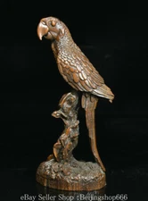 6.8" Old Chinese Boxwood Wood Carving Animal Parrot Poll parrot Bird Statue