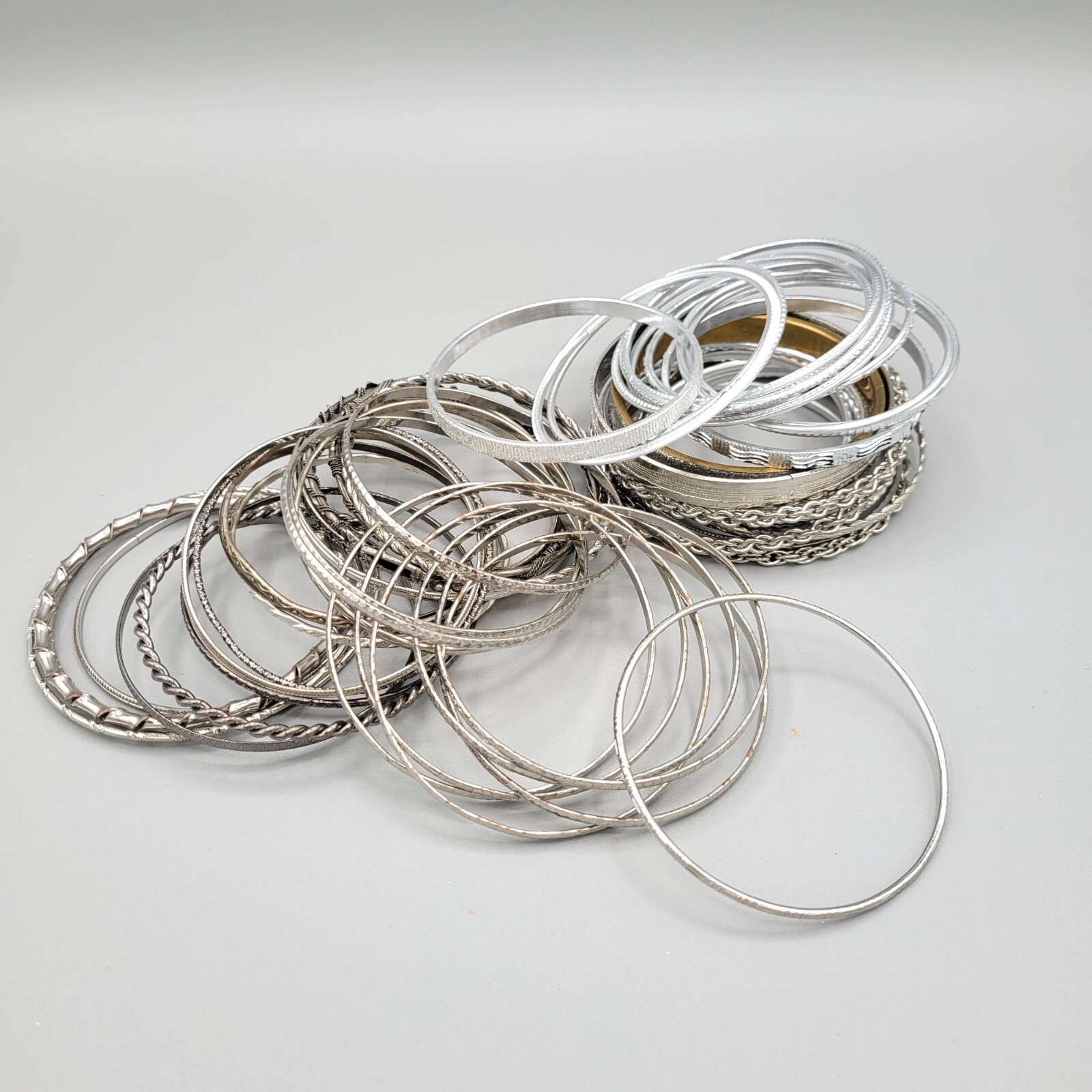 Silver Tone Assorted Bangle Bracelets Set Of 40 W… - image 2