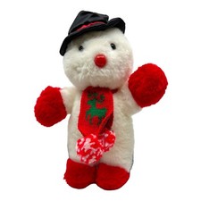 Vtg Dan Dee SNOWMAN 10  Plush Black Hat  Red Scarf Christmas Stuffed Toy Winter