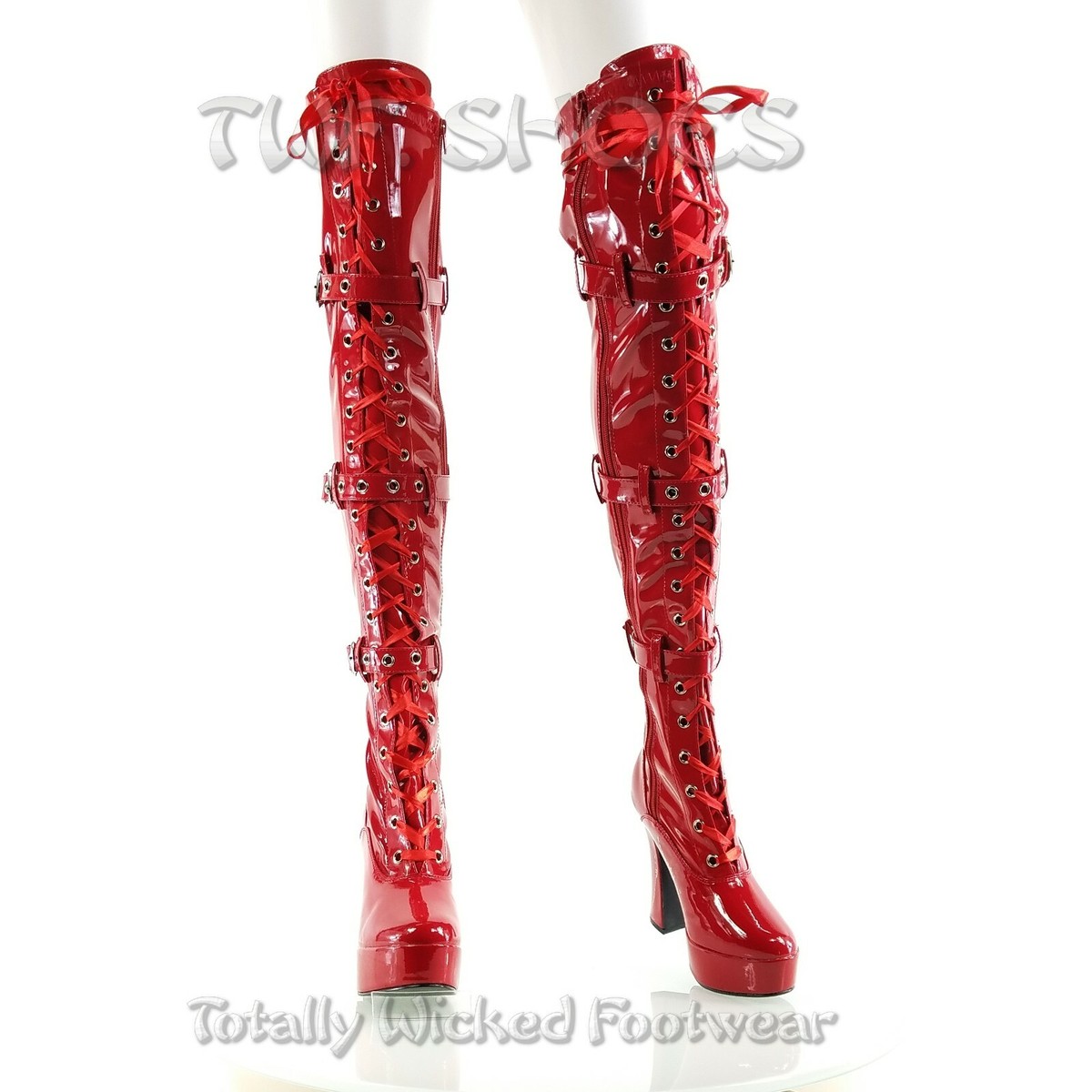 Electra 3028 Buckle Lace Up Thigh High Platform Boots Chunky 5