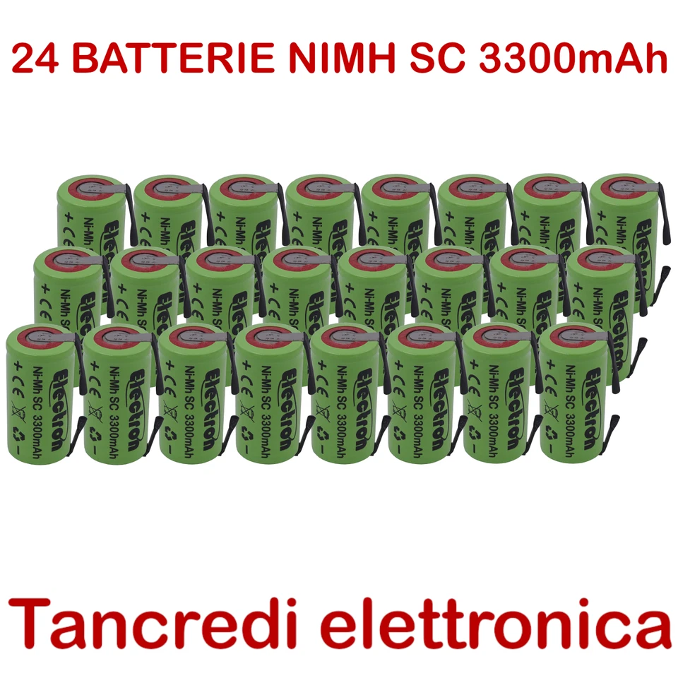 ELECTRON 24x batteria ricaricabile NI-Mh SC 3300mAh 22x42mm a saldare terminali 3500mAh
