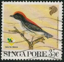 Lot 4634 Singapore 1991 35c Garden Birds (Scarlet-backed Flowerpecker) used stmp
