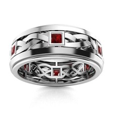 3MM Square Cut Natural Garnet 925 Sterling Silver Eternity Women Promise Ring