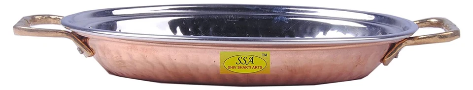 Conjunto feito à mão de 6 pratos de jantar de cobre de aço com cabo de latão  - Imagem 2 de 3