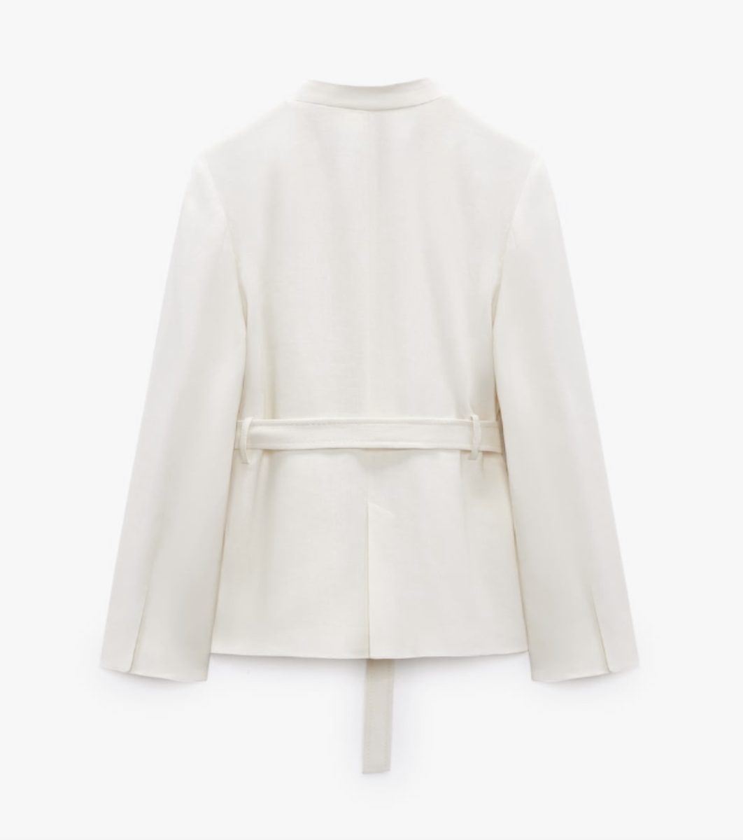 ZARA WOMAN NEW LINEN BLEND BELTED BLAZER OYSTER