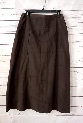 STRENESSE BLUE Made In Hungary Sz 8 US Brown Cotton Patchwork A-line Midi Skirt