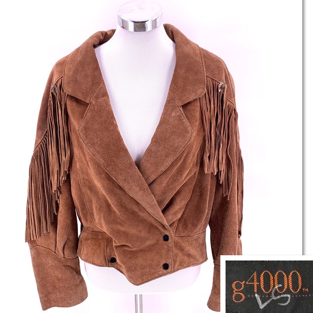 G4000 Womens Brown Suede Leather Fringed Motorcycle Jacket Coat Nylon Lined Sz L | eBay