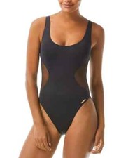 Vince Camuto L46333 Womens Black Mesh Inset One Piece Swimsuit Size 14