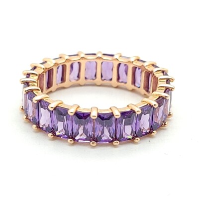Adinas Jewels Sterling Silver Rose Tone Baguette Amethyst CZ Eternity Ring 8.5