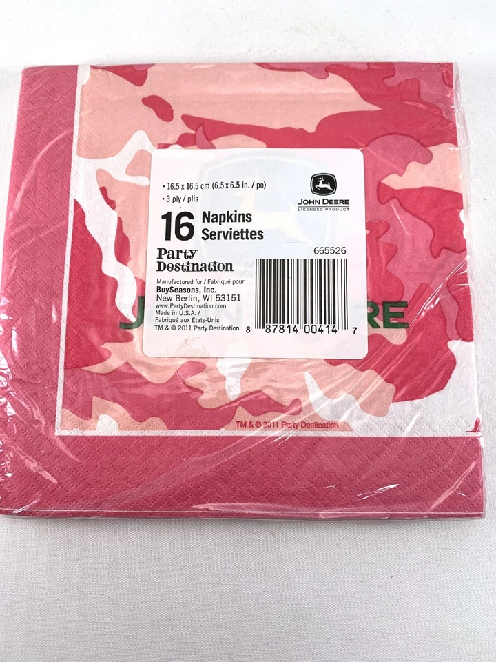 John Deere - Camuflaje Rosa - Servilletas Fiesta - 16 unidades - 6,5" - Cumpleaños Foto 2 de 2