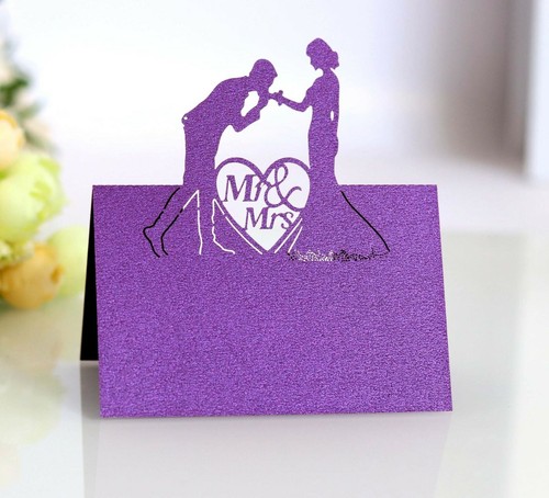100x Kissing Couples Laser Cut Pearlescent Wedding Party Table Name Place Cards - Picture 15 of 22