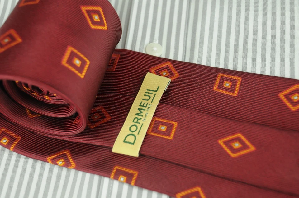 Dormeuil Men's Sangria & Orange Box Geometric Woven Silk Necktie 62 x 3.5 in. - Image 4 of 4