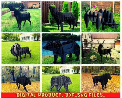 9 pcs set of animal bbq & flower stand,cnc laser and plasma cutting plan,DXF,SVG