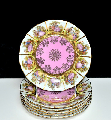 JKW Decor Love Story * 6 BREAD PLATES * 6 3/4'', Carlsbad Josef Kuba Pink 2/FLAWS