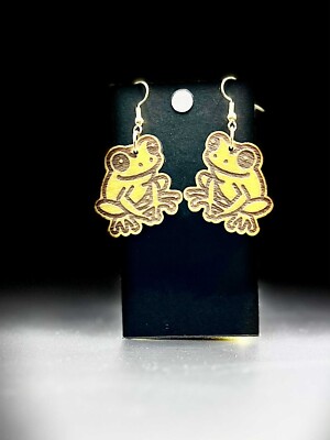 Gelber Frosch Holz Ohrringe Handarbeit Laser Cut Holzschmuck