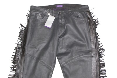 Ralph Lauren Purple Label Black Fringe Western Waxed Stretch
