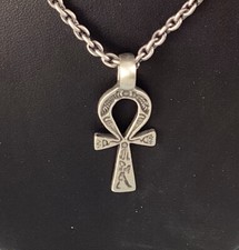 Pewter Ankh with Hieroglyphs 48X17 mm Necklace 20" Antiqued Silver Plated Chain