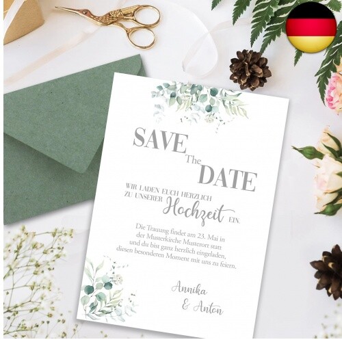 50 Briefpapier-Sets DIN A5 - Naturpapier in Creme mit Eukalyptus-Zweigen - mit - Bild 2 von 7