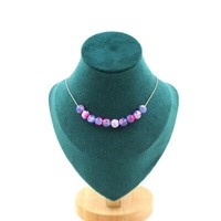 Steine Und MinéRaux. Halskette 10 Perlen Achat Venen Drachen- Fuchsie Und Blau 8