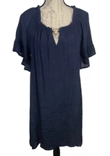Naif Anthropologie Midi Dress Size Med Navy Blue Boho Gauze Flutter Sleeve