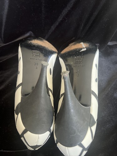Tacones de cuero Thierry Mugler talla 39 Linea Lidia negro N blanco París RARO EE. UU. 8,5-9 - Imagen 4 de 10