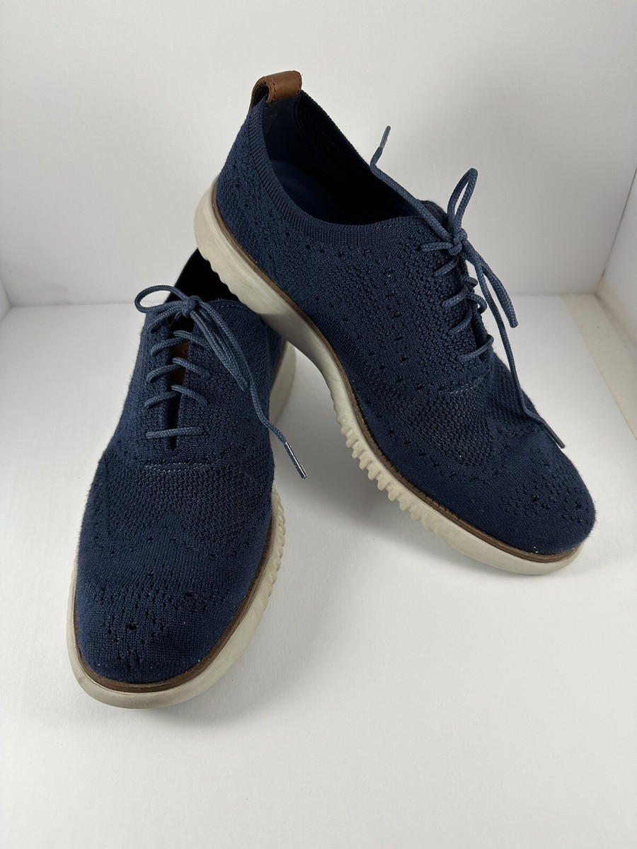 Cole Haan Mens Shoe Blue Suede Wingtip Oxford Grand OS Flex Sole Sz 8.5