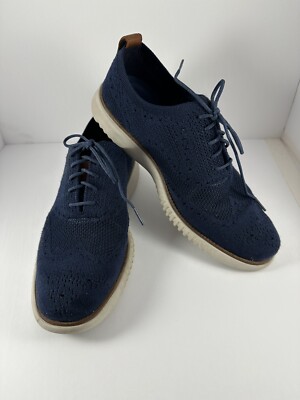 Cole Haan Mens Shoe Blue Suede Wingtip Oxford Grand OS Flex Sole Sz 8.5