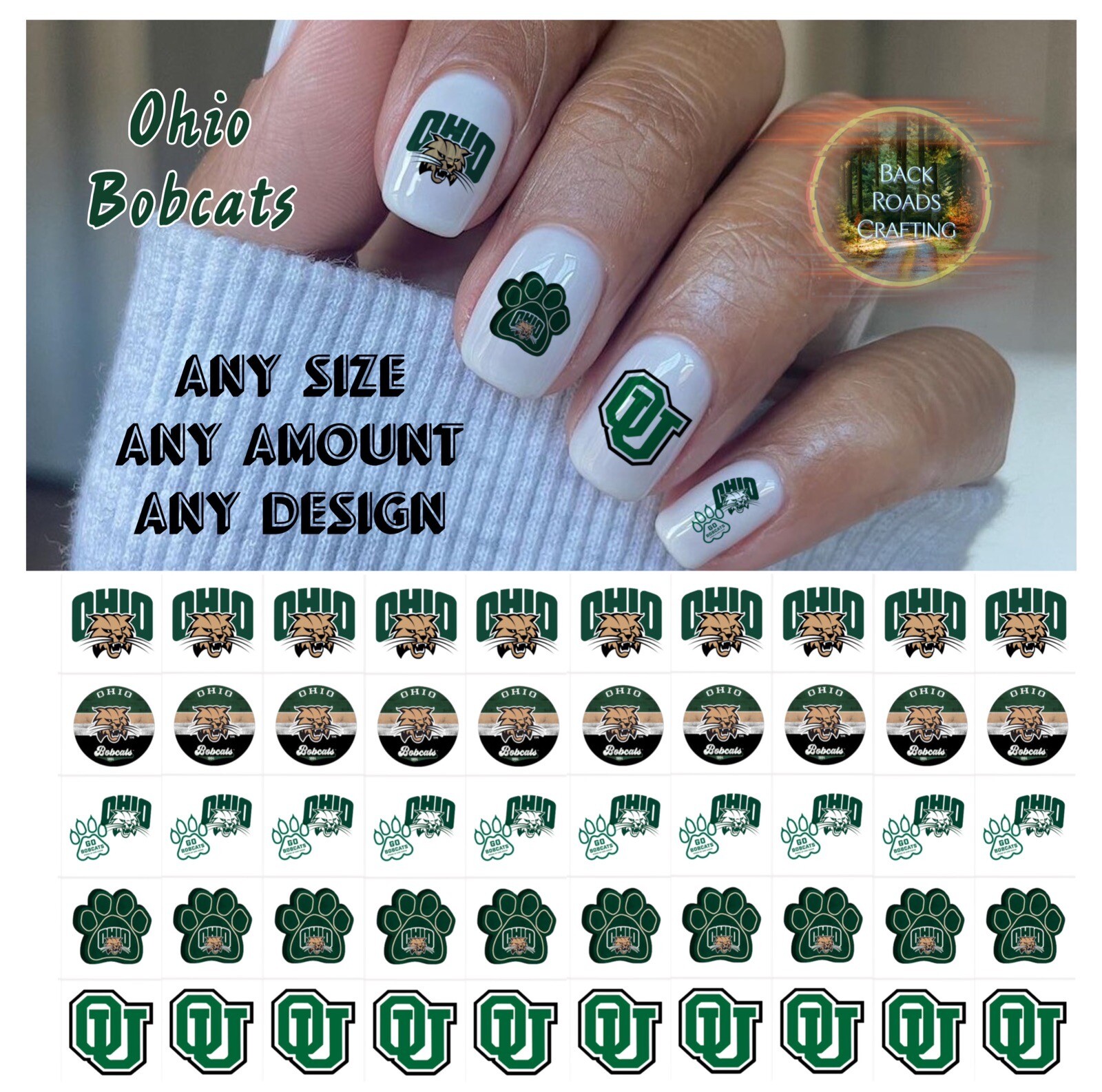 Ohio Bobcats Waterslide Nail Decals Set Of 50  Instructions & Bonus