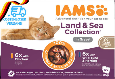 IAMS Delights Senior Katzenfutter Nass - Multipack Mit Huhn Und Fisch in Sauce, 