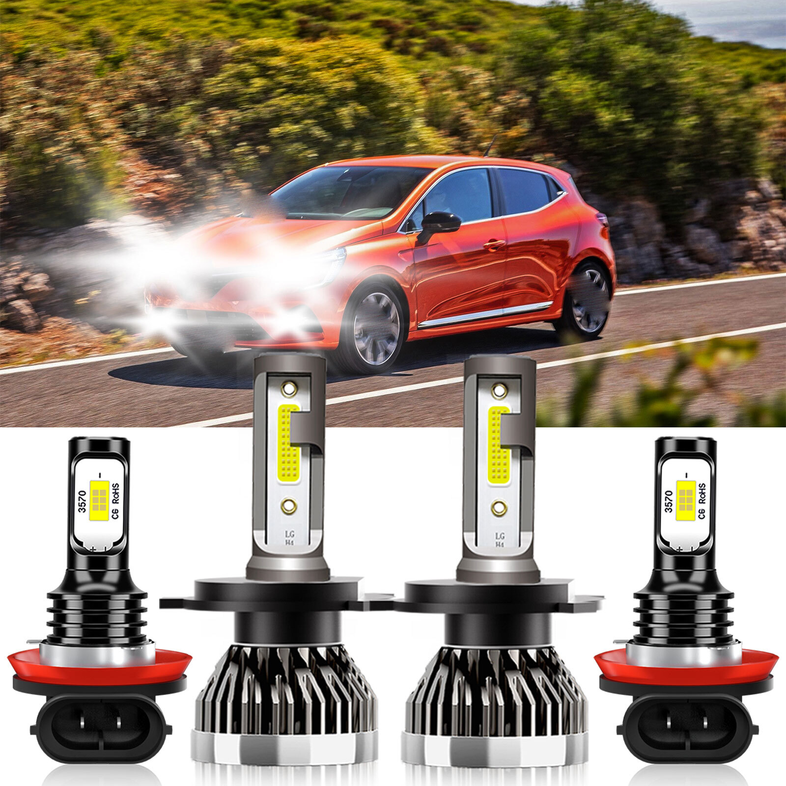For Renault Clio 2008-2009 LED Headlight High Low Beam Fog Light Bulb 6000K