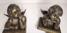 Pair Cherub Angel Stocking Holders Heavy Grandeur Noel Bronze Tone Finish