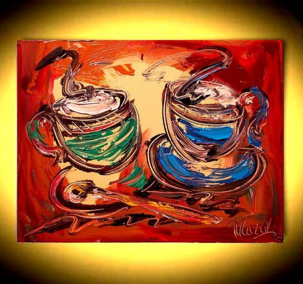 COFFEE ART  Original Signed w/COA painting  POP ART CANVAS STRETCHED NBH45G