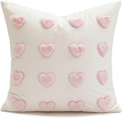 Decorative Pillow Cover, Pink Hearts Desing, 18x18 for Living Room and More. 1pc